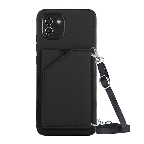 Soft Luxury Leather Snap On Case Cover Y02B for Samsung Galaxy A03 Black