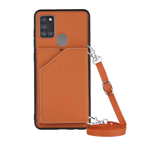 Soft Luxury Leather Snap On Case Cover Y02B for Samsung Galaxy A21s Brown