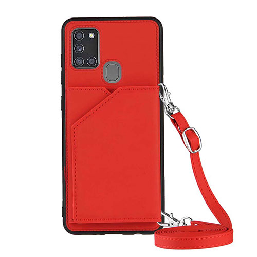 Soft Luxury Leather Snap On Case Cover Y02B for Samsung Galaxy A21s Red