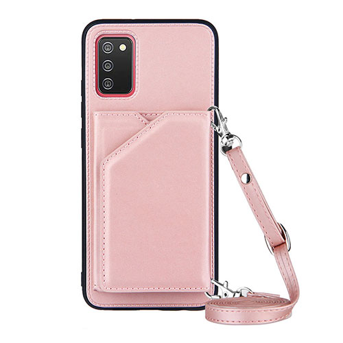 Soft Luxury Leather Snap On Case Cover Y02B for Samsung Galaxy F02S SM-E025F Rose Gold