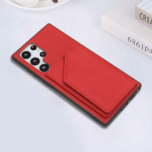 Soft Luxury Leather Snap On Case Cover Y02B for Samsung Galaxy S24 Ultra 5G Red