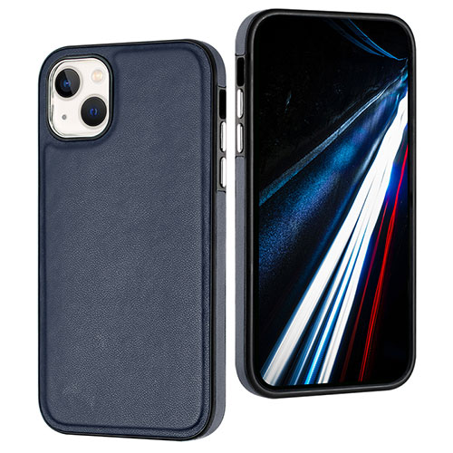 Soft Luxury Leather Snap On Case Cover Y03B for Apple iPhone 13 Blue