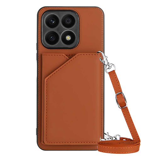 Soft Luxury Leather Snap On Case Cover Y03B for Huawei Honor X8a 4G Brown