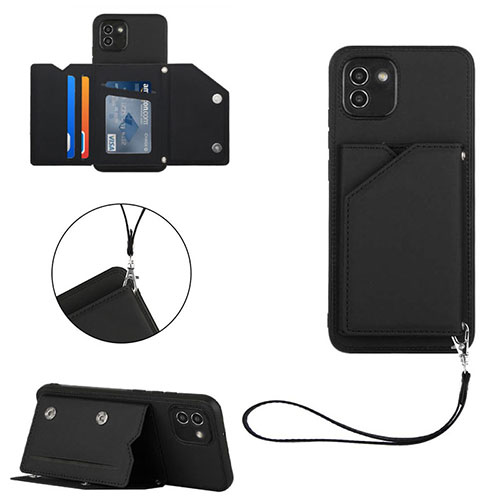 Soft Luxury Leather Snap On Case Cover Y03B for Samsung Galaxy A03 Black