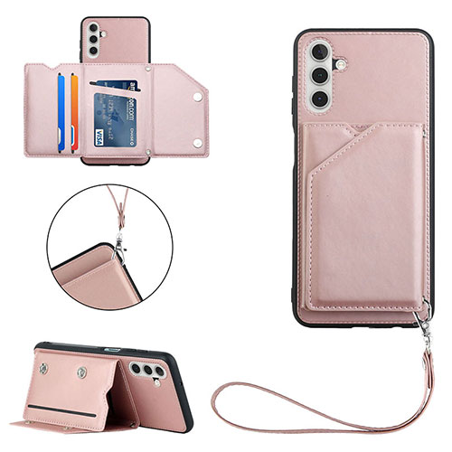 Soft Luxury Leather Snap On Case Cover Y03B for Samsung Galaxy A04s Rose Gold