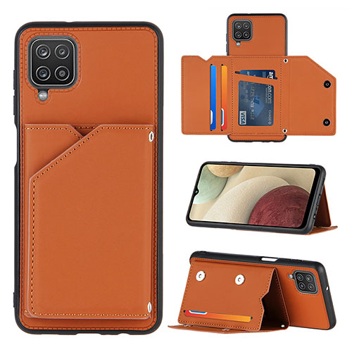 Soft Luxury Leather Snap On Case Cover Y03B for Samsung Galaxy A12 5G Brown