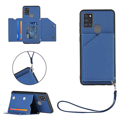 Soft Luxury Leather Snap On Case Cover Y03B for Samsung Galaxy A21s Blue