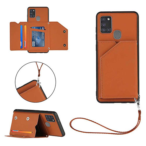 Soft Luxury Leather Snap On Case Cover Y03B for Samsung Galaxy A21s Brown