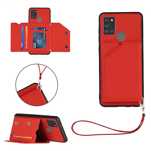 Soft Luxury Leather Snap On Case Cover Y03B for Samsung Galaxy A21s Red