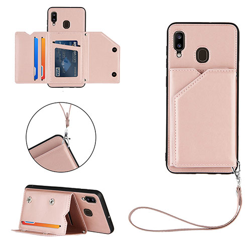 Soft Luxury Leather Snap On Case Cover Y03B for Samsung Galaxy A30 Rose Gold