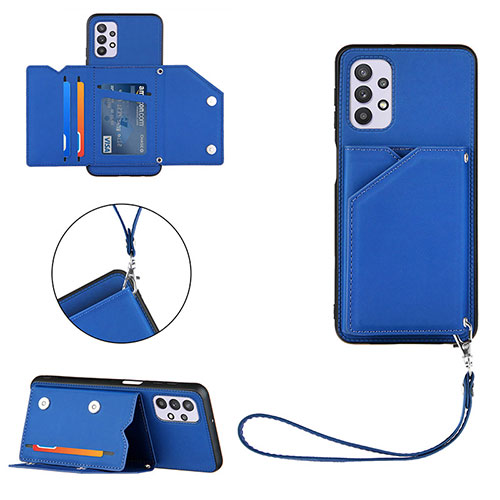 Soft Luxury Leather Snap On Case Cover Y03B for Samsung Galaxy A32 5G Blue