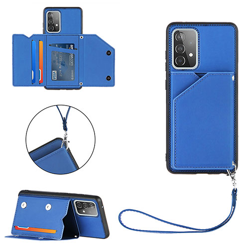 Soft Luxury Leather Snap On Case Cover Y03B for Samsung Galaxy A52 4G Blue