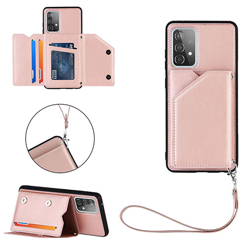 Soft Luxury Leather Snap On Case Cover Y03B for Samsung Galaxy A52 4G Rose Gold