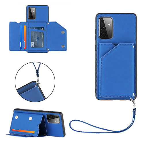 Soft Luxury Leather Snap On Case Cover Y03B for Samsung Galaxy A72 4G Blue