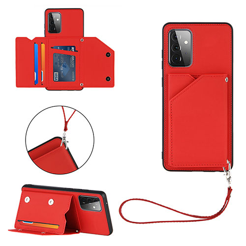 Soft Luxury Leather Snap On Case Cover Y03B for Samsung Galaxy A72 4G Red