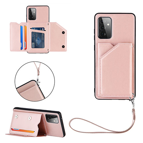 Soft Luxury Leather Snap On Case Cover Y03B for Samsung Galaxy A72 4G Rose Gold