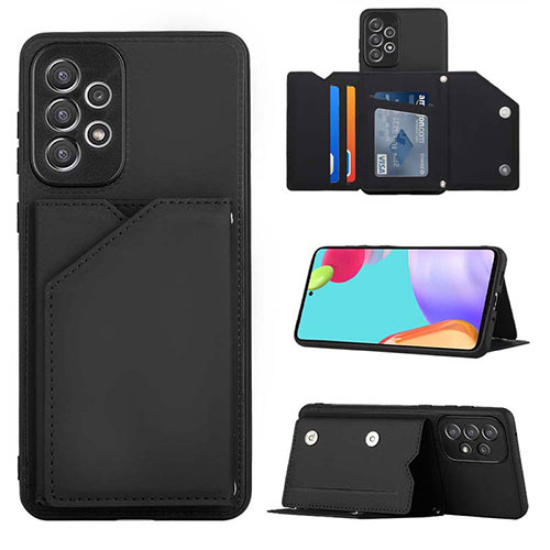 Soft Luxury Leather Snap On Case Cover Y03B for Samsung Galaxy A73 5G Black