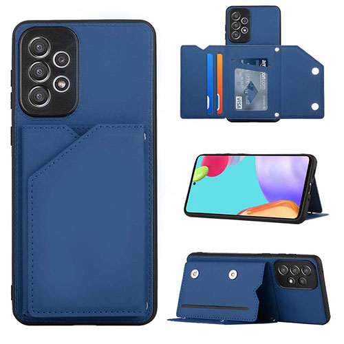 Soft Luxury Leather Snap On Case Cover Y03B for Samsung Galaxy A73 5G Blue