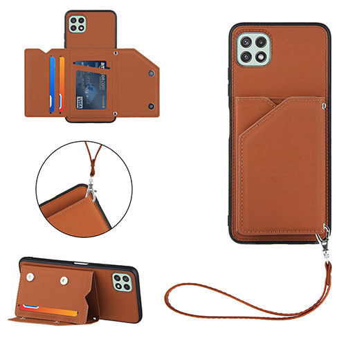 Soft Luxury Leather Snap On Case Cover Y03B for Samsung Galaxy F42 5G Brown