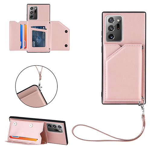 Soft Luxury Leather Snap On Case Cover Y03B for Samsung Galaxy Note 20 Ultra 5G Rose Gold