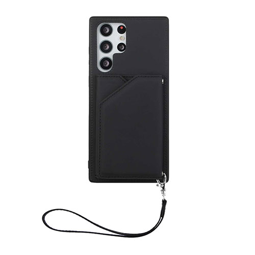 Soft Luxury Leather Snap On Case Cover Y03B for Samsung Galaxy S22 Ultra 5G Black