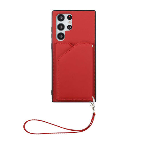 Soft Luxury Leather Snap On Case Cover Y03B for Samsung Galaxy S23 Ultra 5G Red