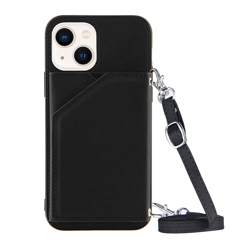 Soft Luxury Leather Snap On Case Cover Y04B for Apple iPhone 13 Black