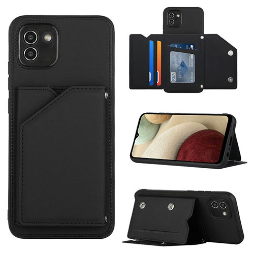 Soft Luxury Leather Snap On Case Cover Y04B for Samsung Galaxy A03 Black