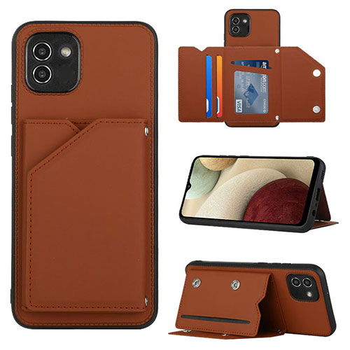 Soft Luxury Leather Snap On Case Cover Y04B for Samsung Galaxy A03 Brown