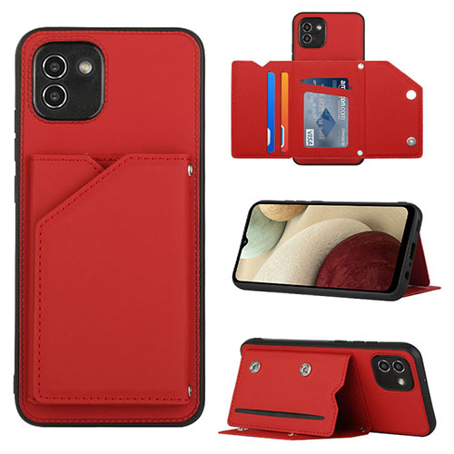 Soft Luxury Leather Snap On Case Cover Y04B for Samsung Galaxy A03 Red