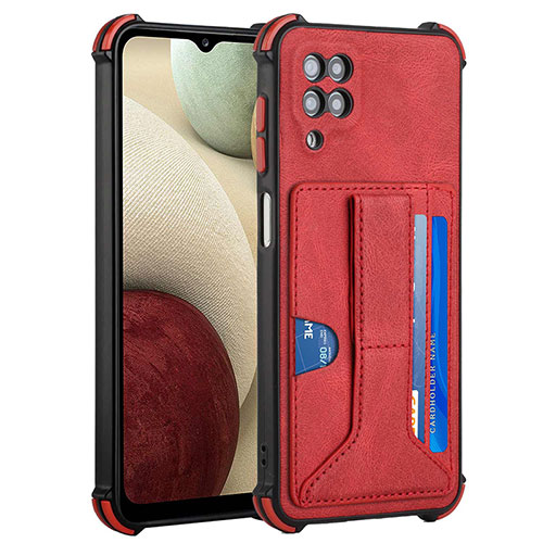 Soft Luxury Leather Snap On Case Cover Y04B for Samsung Galaxy A12 Red