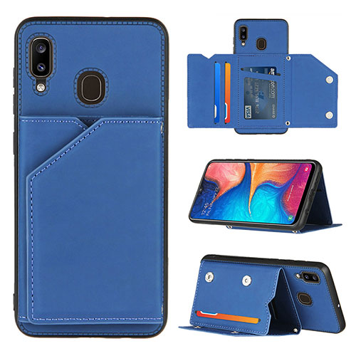 Soft Luxury Leather Snap On Case Cover Y04B for Samsung Galaxy A20 Blue