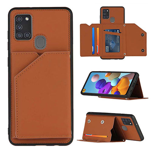 Soft Luxury Leather Snap On Case Cover Y04B for Samsung Galaxy A21s Brown