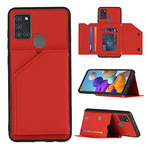 Soft Luxury Leather Snap On Case Cover Y04B for Samsung Galaxy A21s Red