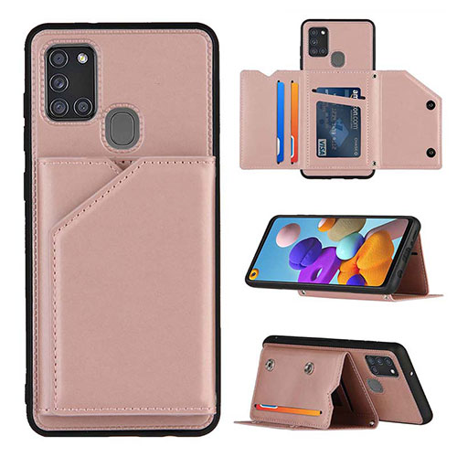 Soft Luxury Leather Snap On Case Cover Y04B for Samsung Galaxy A21s Rose Gold