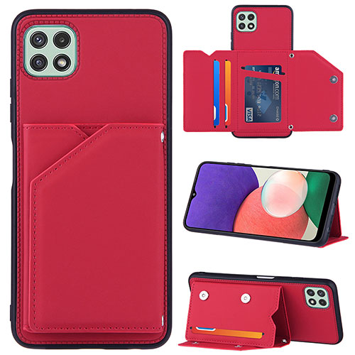 Soft Luxury Leather Snap On Case Cover Y04B for Samsung Galaxy A22 5G Red