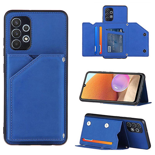 Soft Luxury Leather Snap On Case Cover Y04B for Samsung Galaxy A32 5G Blue