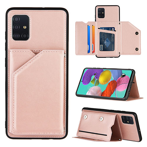 Soft Luxury Leather Snap On Case Cover Y04B for Samsung Galaxy A51 4G Rose Gold