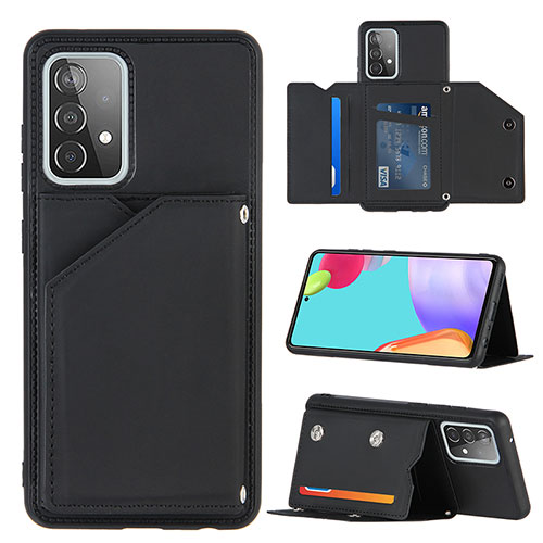 Soft Luxury Leather Snap On Case Cover Y04B for Samsung Galaxy A52 4G Black
