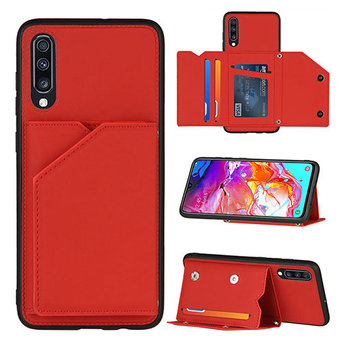 Soft Luxury Leather Snap On Case Cover Y04B for Samsung Galaxy A70 Red