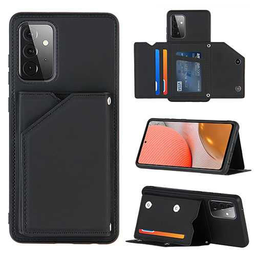Soft Luxury Leather Snap On Case Cover Y04B for Samsung Galaxy A72 4G Black