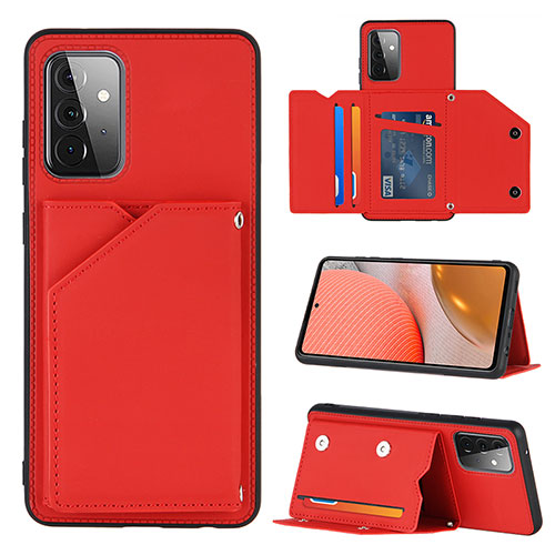 Soft Luxury Leather Snap On Case Cover Y04B for Samsung Galaxy A72 4G Red