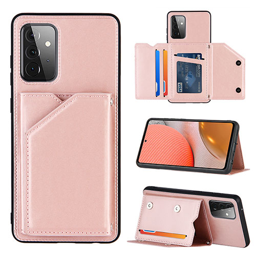 Soft Luxury Leather Snap On Case Cover Y04B for Samsung Galaxy A72 4G Rose Gold