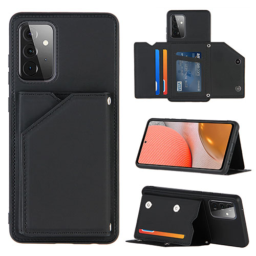 Soft Luxury Leather Snap On Case Cover Y04B for Samsung Galaxy A72 5G Black