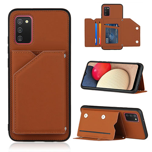 Soft Luxury Leather Snap On Case Cover Y04B for Samsung Galaxy F02S SM-E025F Brown