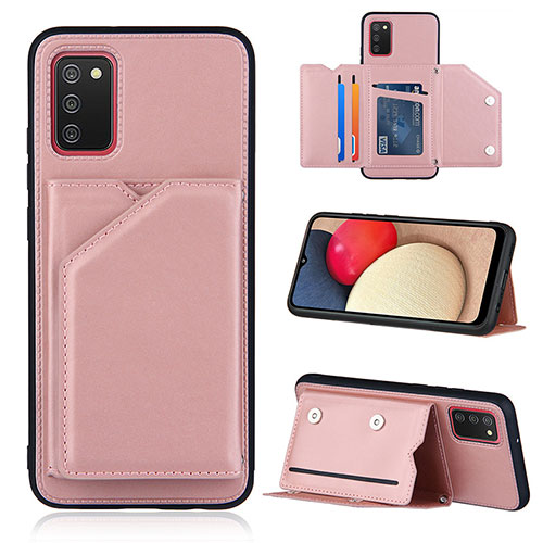 Soft Luxury Leather Snap On Case Cover Y04B for Samsung Galaxy F02S SM-E025F Rose Gold