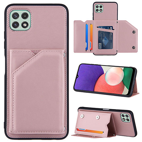 Soft Luxury Leather Snap On Case Cover Y04B for Samsung Galaxy F42 5G Rose Gold