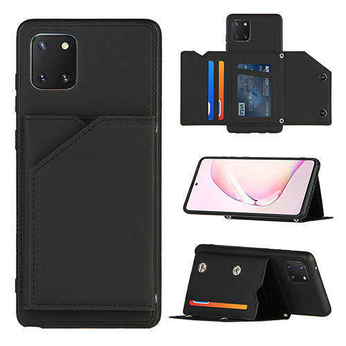 Soft Luxury Leather Snap On Case Cover Y04B for Samsung Galaxy Note 10 Lite Black