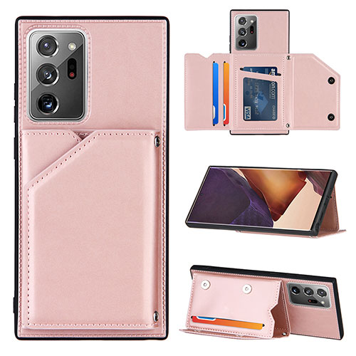 Soft Luxury Leather Snap On Case Cover Y04B for Samsung Galaxy Note 20 Ultra 5G Rose Gold