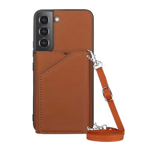 Soft Luxury Leather Snap On Case Cover Y04B for Samsung Galaxy S21 Plus 5G Brown